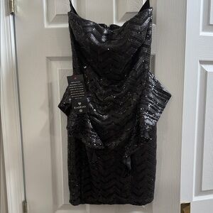Bebe Black Chevron Sequin Mini Dress